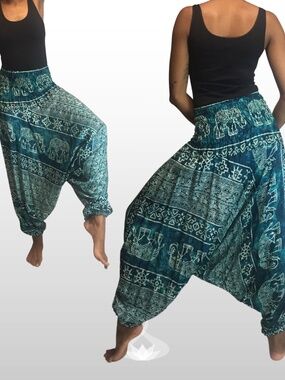Harem Pants  Convert to Jumpsuit  | Light and Fluid | Jumper | Elephant Pattern